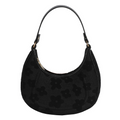 Black floral jacquard crescent shoulder bag with gold-tone hardware