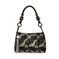 Crane jacquard  black shoulder bag with beaded handle and tassel