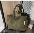 Women's army green corduroy tote bag with pockets
